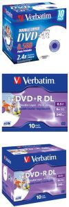 DVD+R Verbatim 8.5ГБ, 2.4x8x, 10шт., Jewel Case, Printable, двухслойный, (43517, 43665), записываемый DVD диск